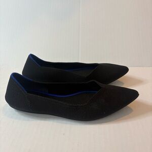 Rothy's Black Pointed Toe Flats with Blue Trim